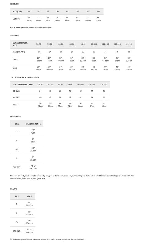 burberry fit chart